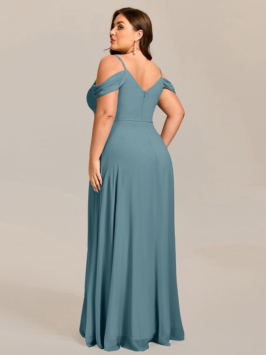 Spaghetti Strap V-Neck Pleated A-Line Bridesmaid Dress #color_Light Teal