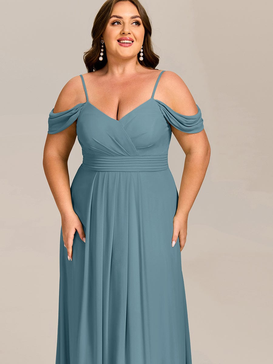 Spaghetti Strap V-Neck Pleated A-Line Bridesmaid Dress #color_Light Teal