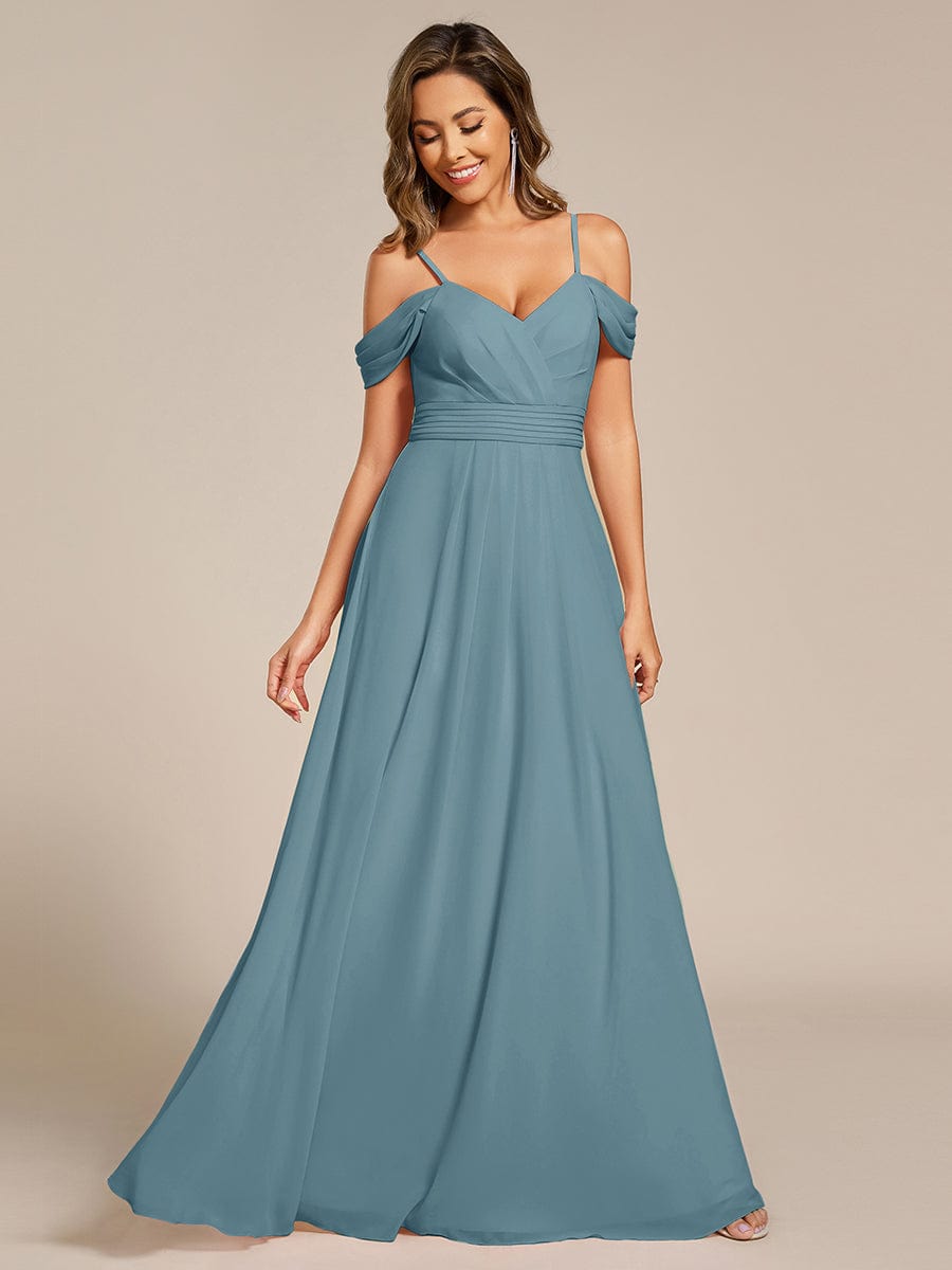 Spaghetti Strap V-Neck Pleated A-Line Bridesmaid Dress #color_Light Teal