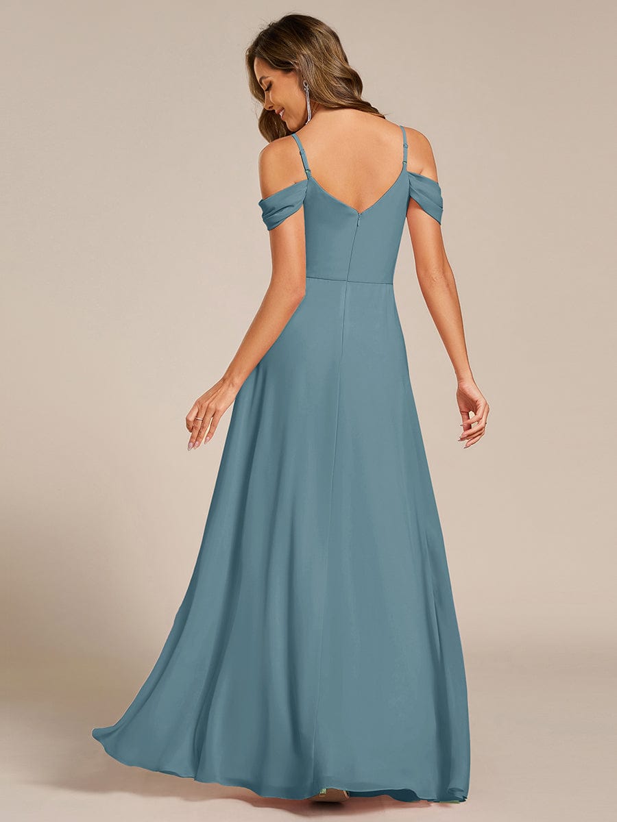 Spaghetti Strap V-Neck Pleated A-Line Bridesmaid Dress #color_Light Teal