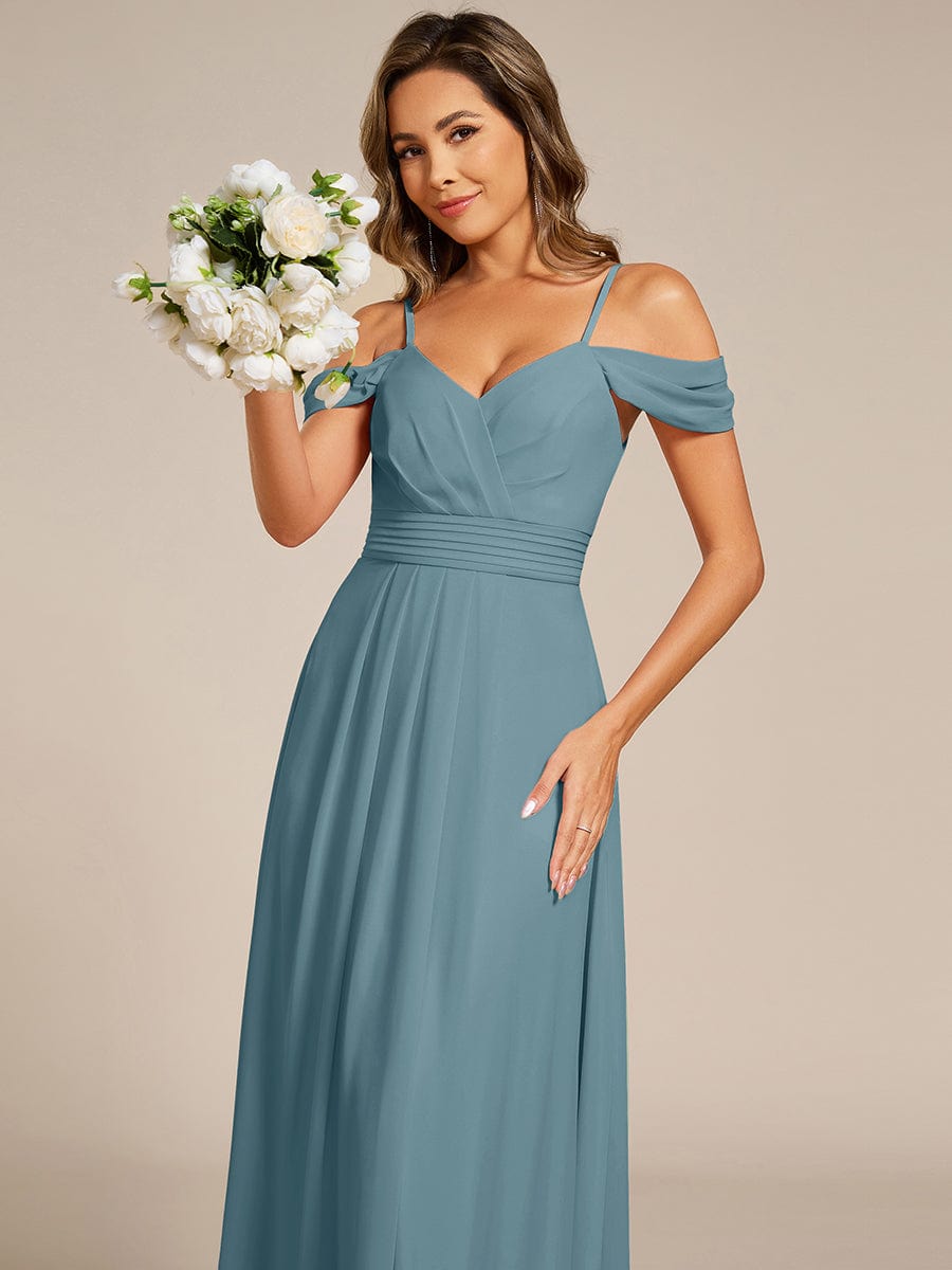 Spaghetti Strap V-Neck Pleated A-Line Bridesmaid Dress #color_Light Teal