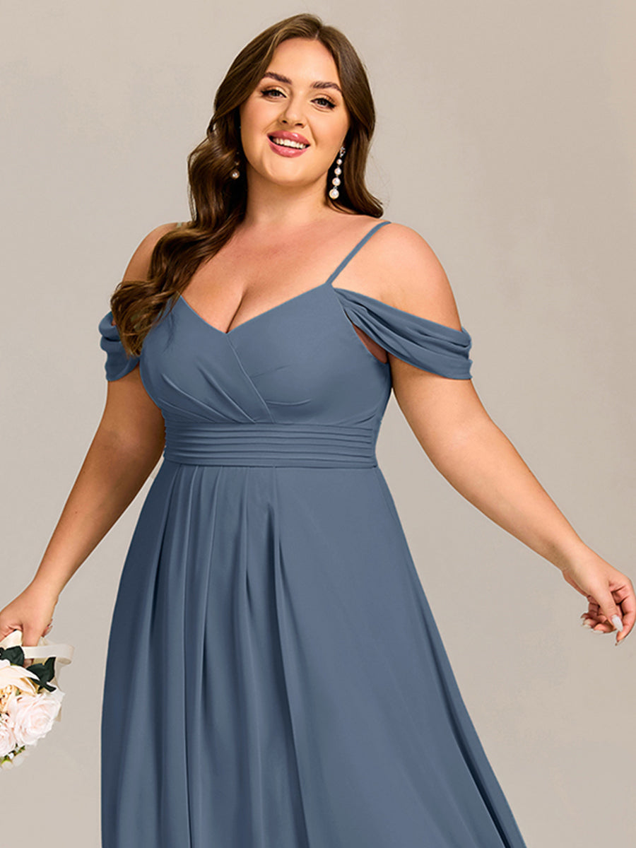 Spaghetti Strap V-Neck Pleated A-Line Bridesmaid Dress #color_Dusty Blue