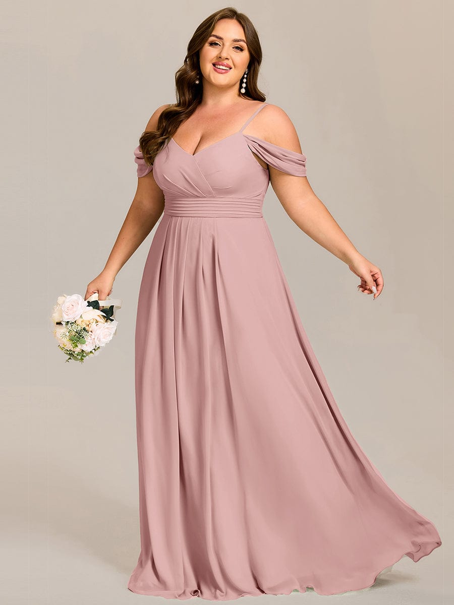 Spaghetti Strap V-Neck Pleated A-Line Bridesmaid Dress #color_Dusty Rose