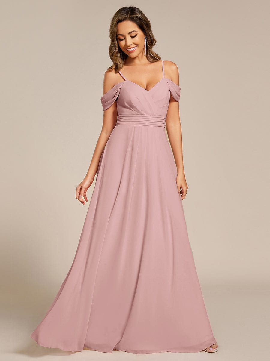 Spaghetti Strap V-Neck Pleated A-Line Bridesmaid Dress #color_Dusty Rose
