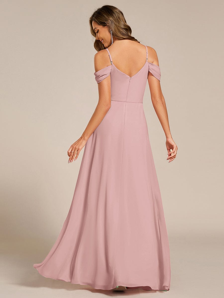 Spaghetti Strap V-Neck Pleated A-Line Bridesmaid Dress #color_Dusty Rose