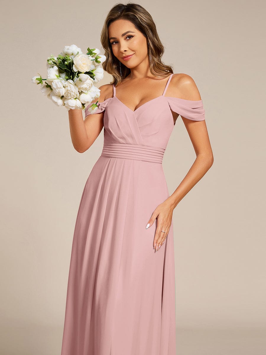 Spaghetti Strap V-Neck Pleated A-Line Bridesmaid Dress #color_Dusty Rose