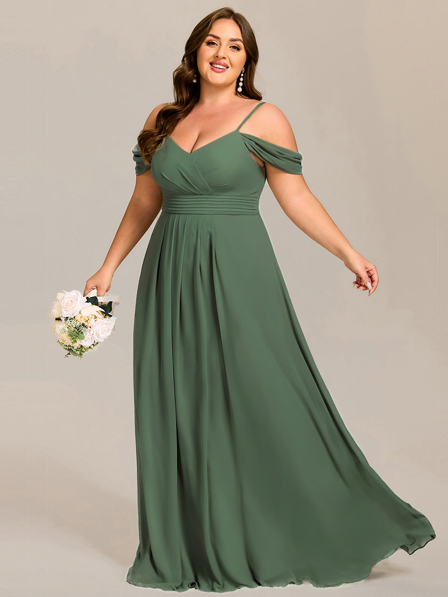 Spaghetti Strap V-Neck Pleated A-Line Bridesmaid Dress #color_Eucalyptus