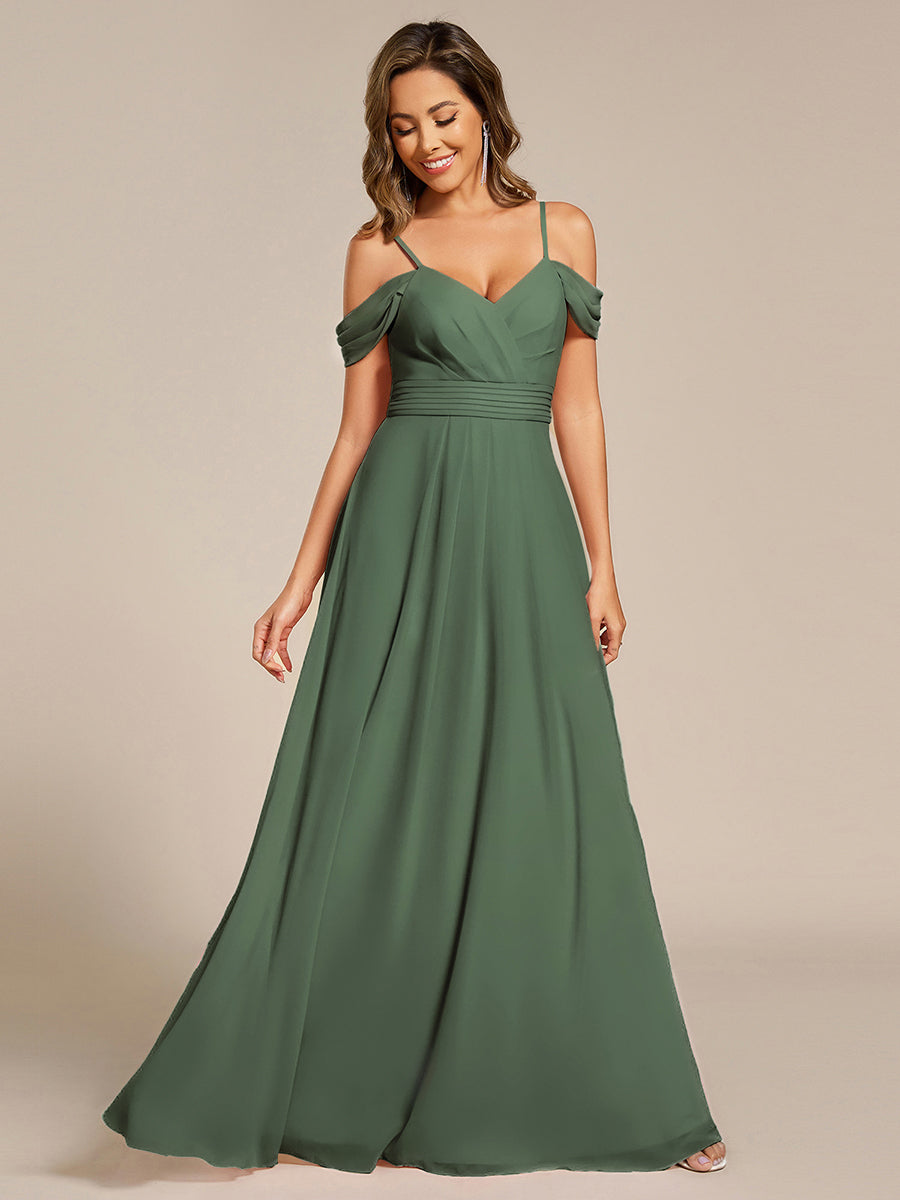Spaghetti Strap V-Neck Pleated A-Line Bridesmaid Dress #color_Eucalyptus