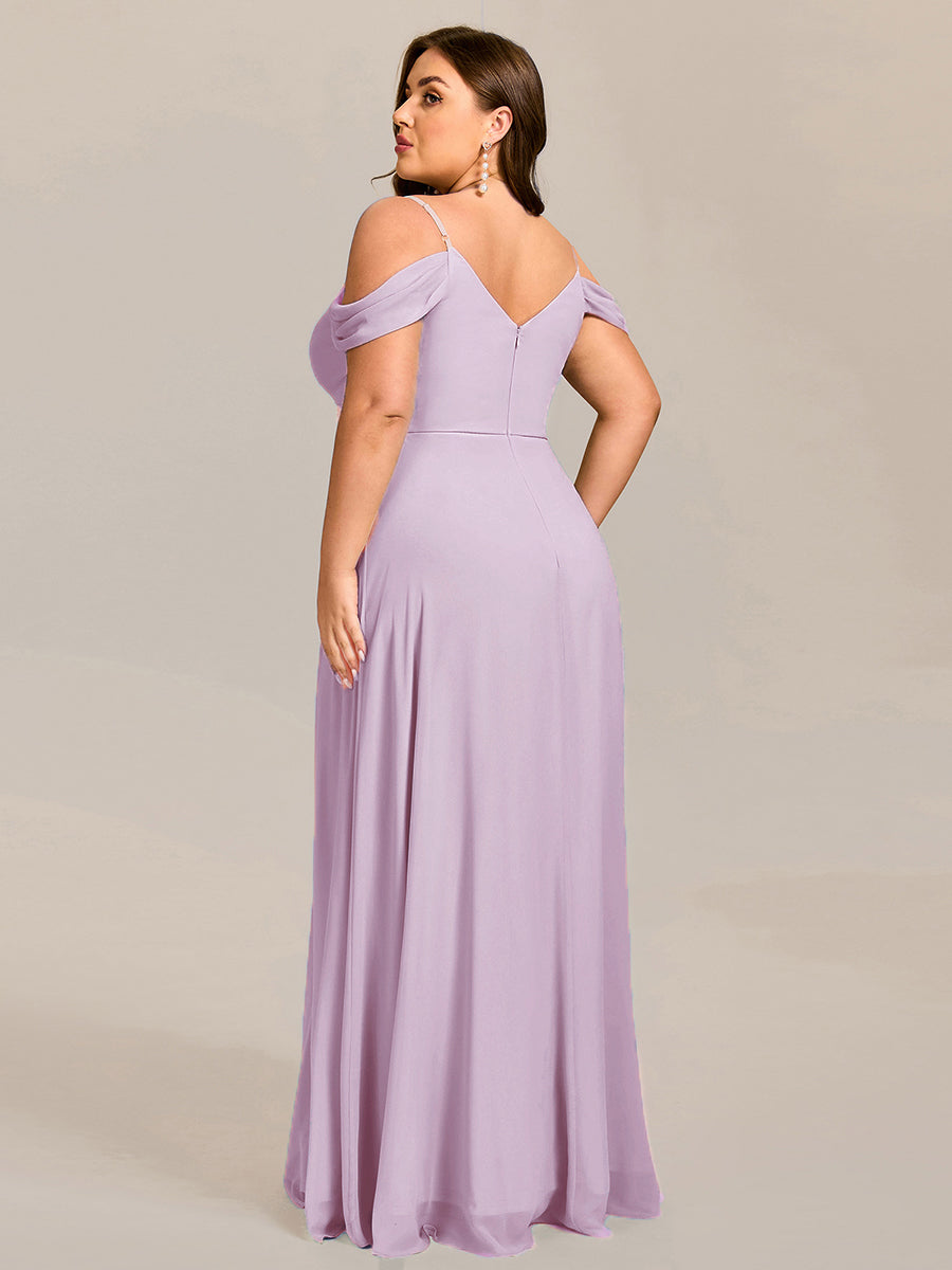 Spaghetti Strap V-Neck Pleated A-Line Bridesmaid Dress #color_Frosted Lilac