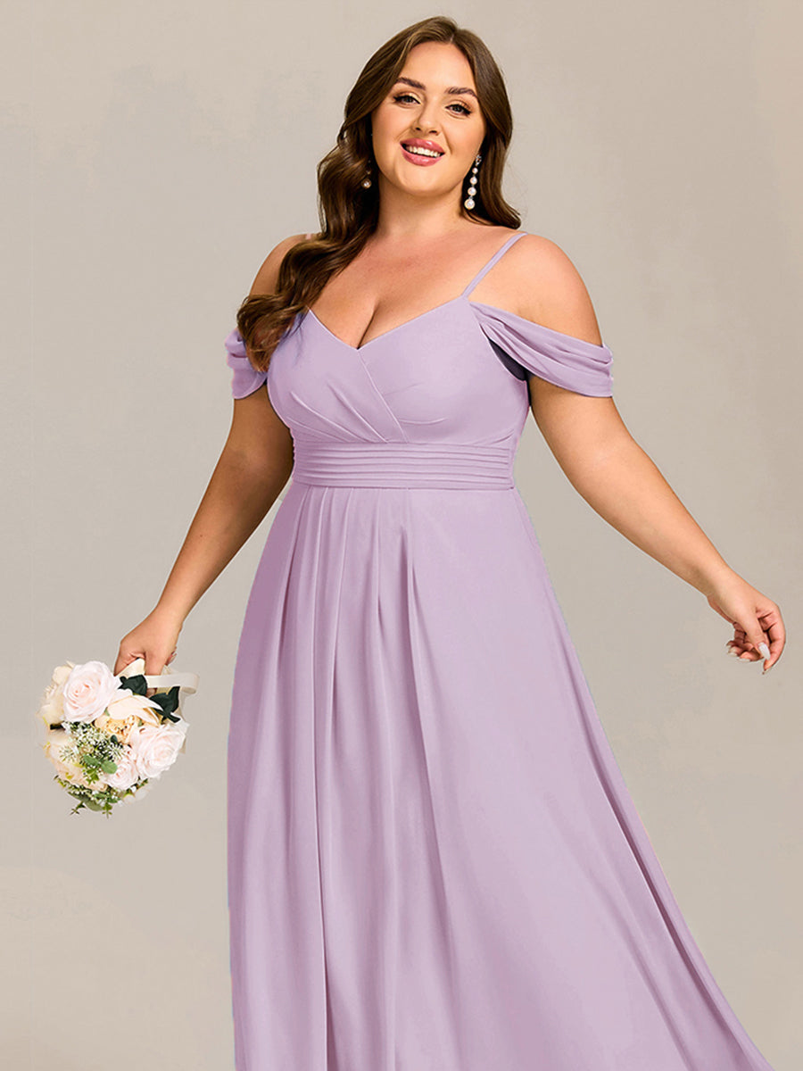 Spaghetti Strap V-Neck Pleated A-Line Bridesmaid Dress #color_Frosted Lilac