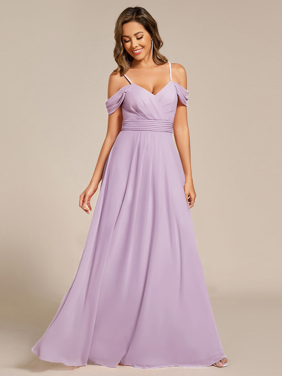 Spaghetti Strap V-Neck Pleated A-Line Bridesmaid Dress #color_Frosted Lilac