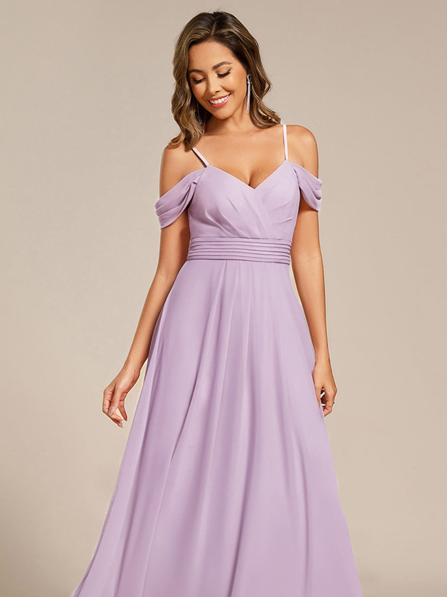 Spaghetti Strap V-Neck Pleated A-Line Bridesmaid Dress #color_Frosted Lilac