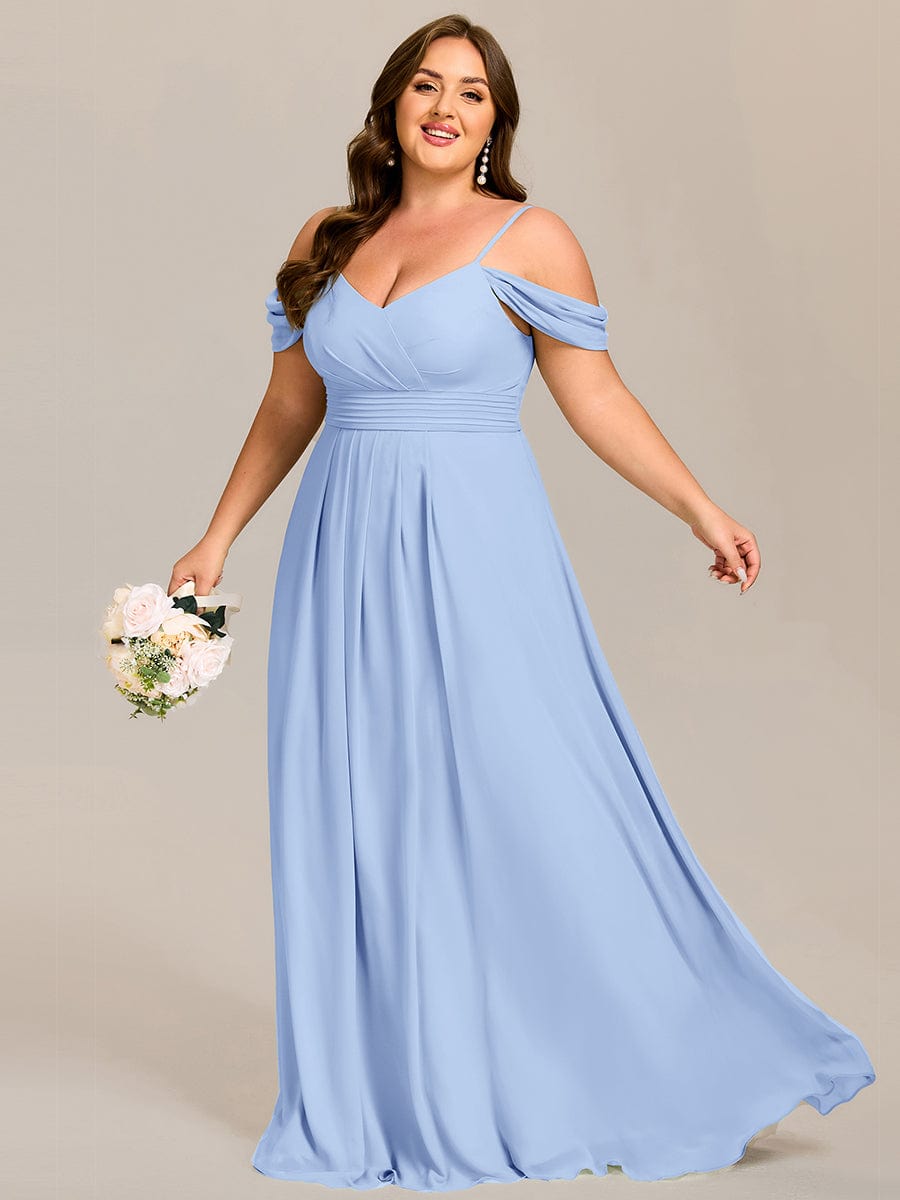 Spaghetti Strap V-Neck Pleated A-Line Bridesmaid Dress #color_Ice Blue
