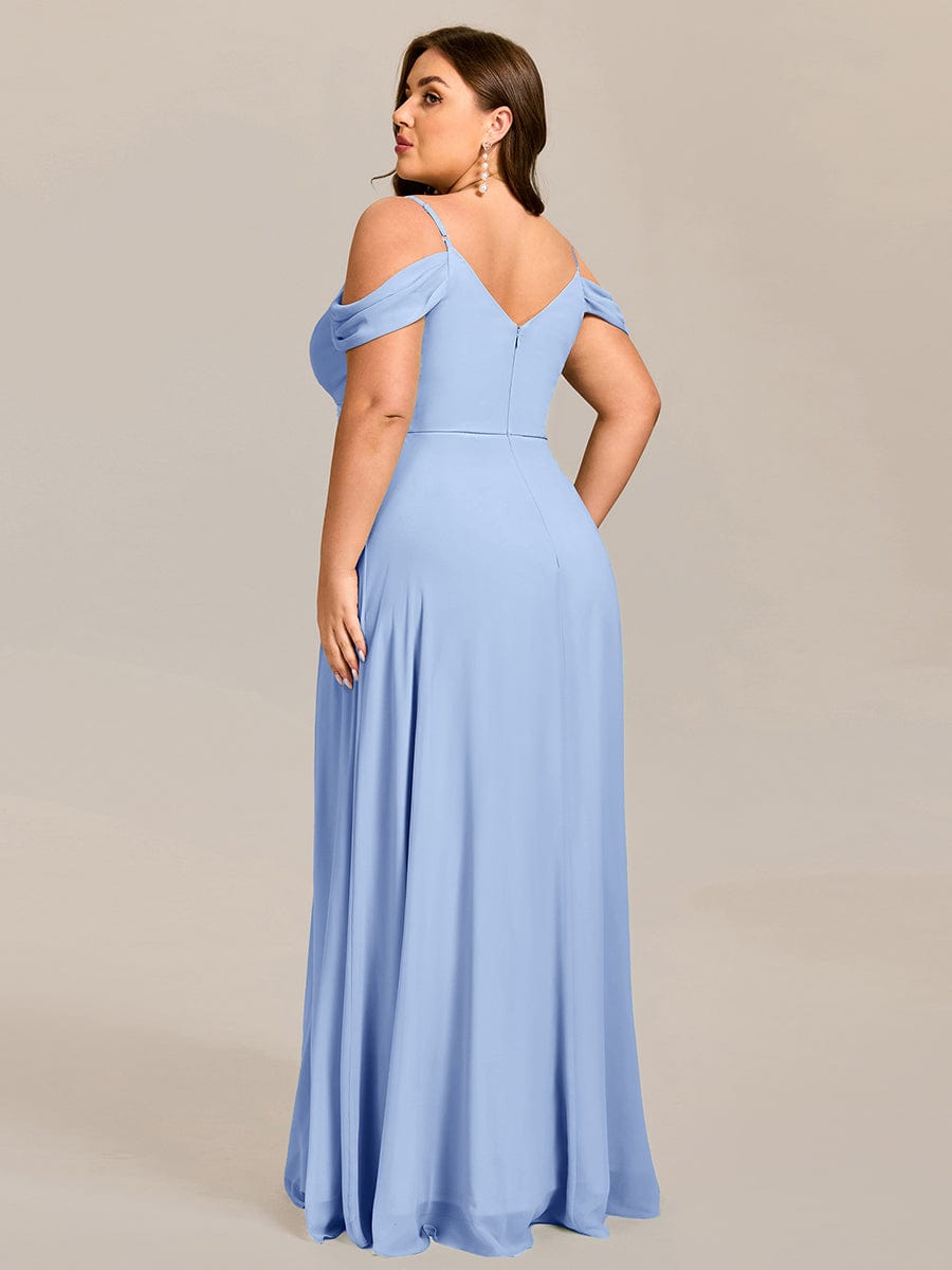 Spaghetti Strap V-Neck Pleated A-Line Bridesmaid Dress #color_Ice Blue