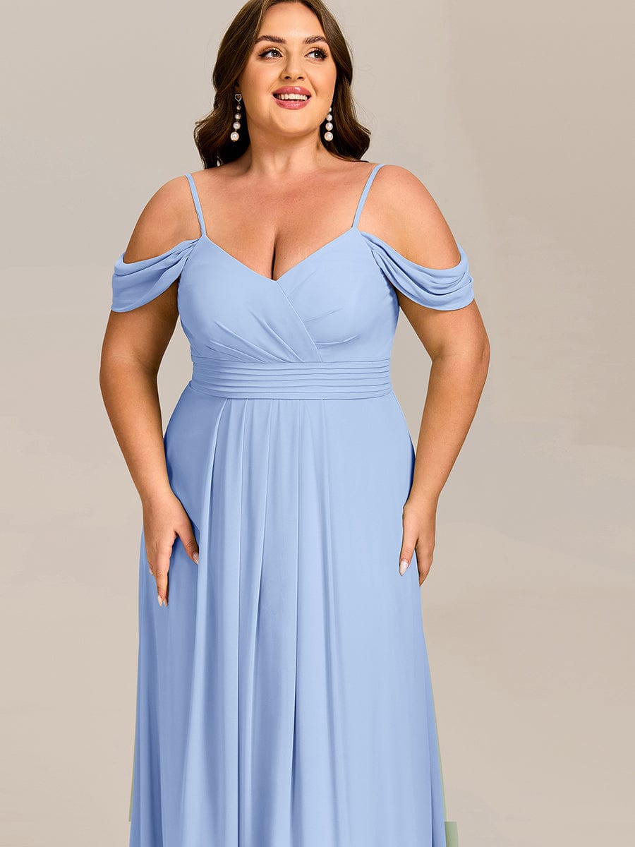 Spaghetti Strap V-Neck Pleated A-Line Bridesmaid Dress #color_Ice Blue
