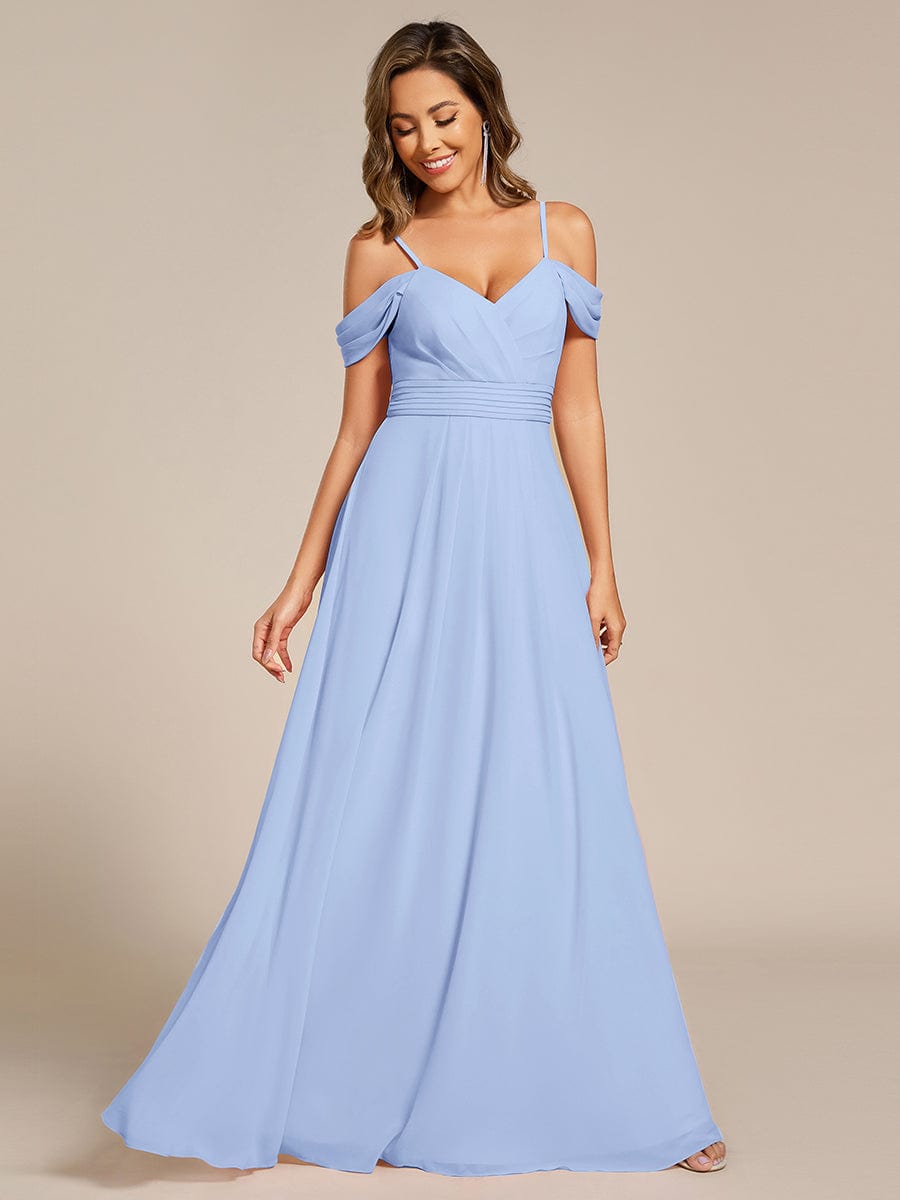 Spaghetti Strap V-Neck Pleated A-Line Bridesmaid Dress #color_Ice Blue