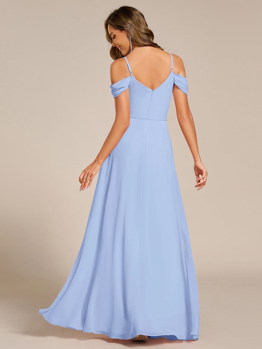 Spaghetti Strap V-Neck Pleated A-Line Bridesmaid Dress #color_Ice Blue