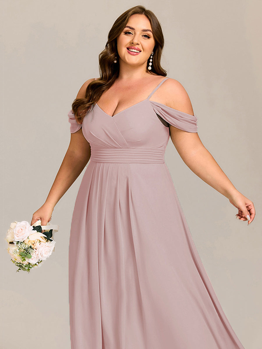 Spaghetti Strap V-Neck Pleated A-Line Bridesmaid Dress #color_Lilac