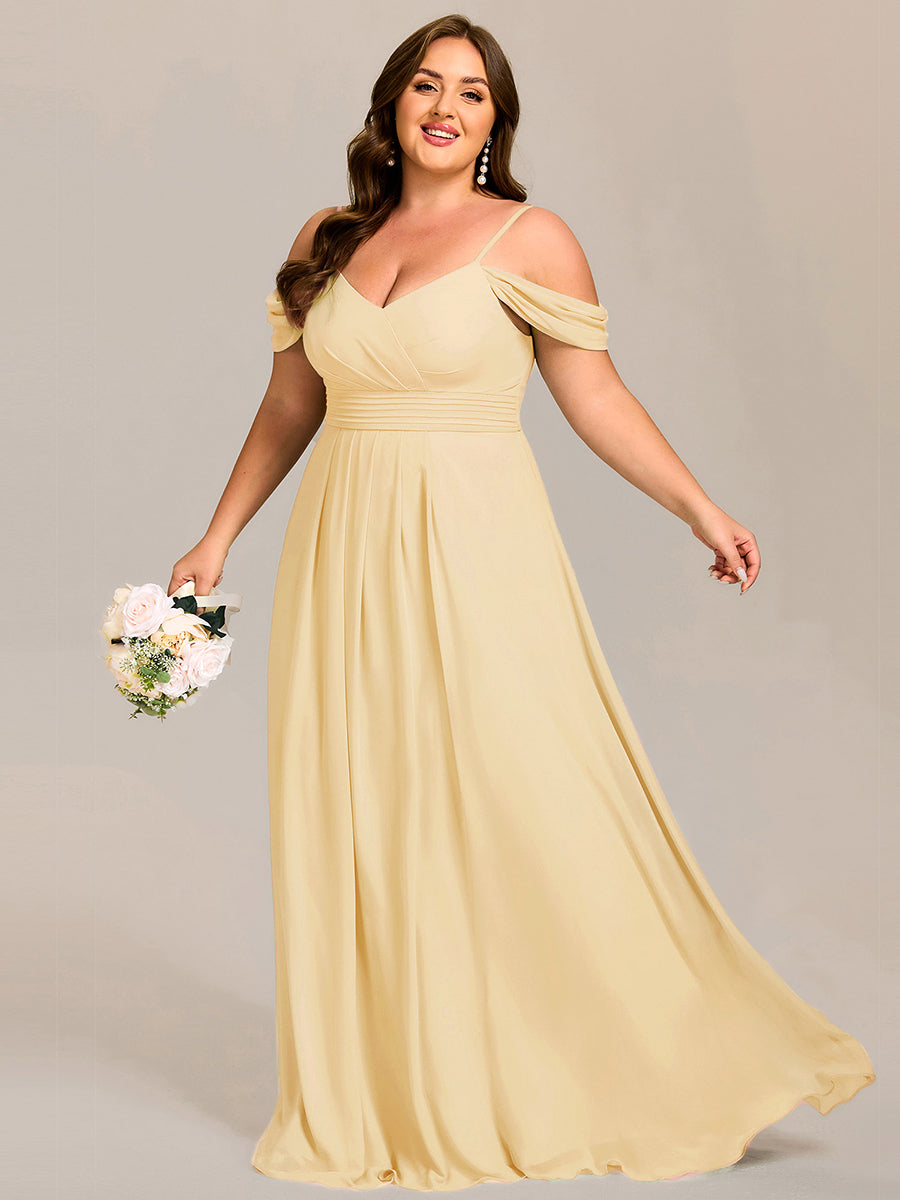 Spaghetti Strap V-Neck Pleated A-Line Bridesmaid Dress #color_Yellow