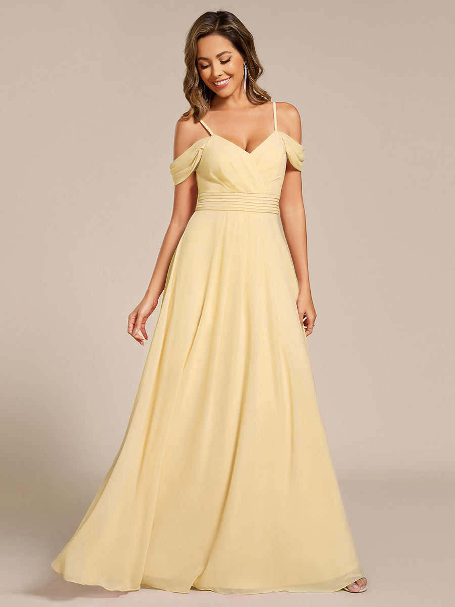 Spaghetti Strap V-Neck Pleated A-Line Bridesmaid Dress #color_Yellow