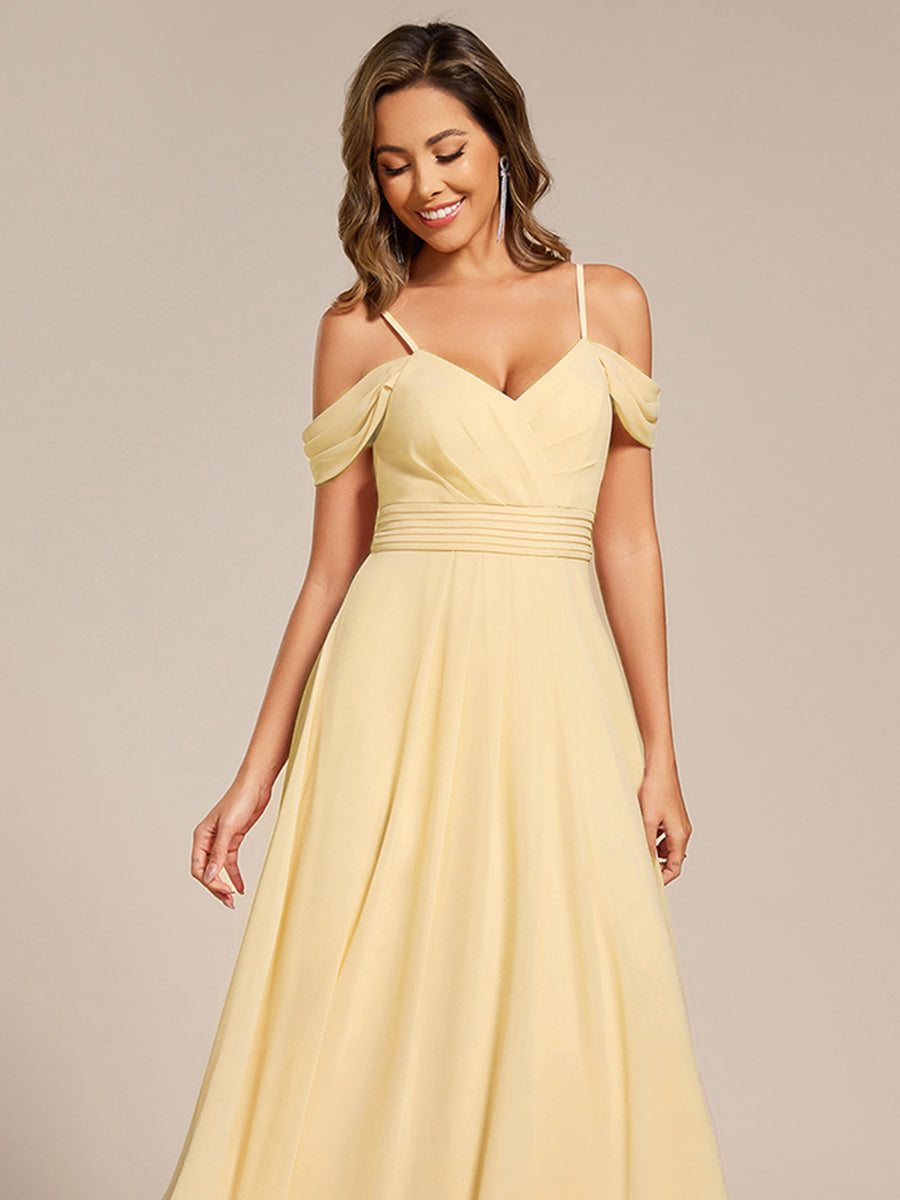Spaghetti Strap V-Neck Pleated A-Line Bridesmaid Dress #color_Yellow