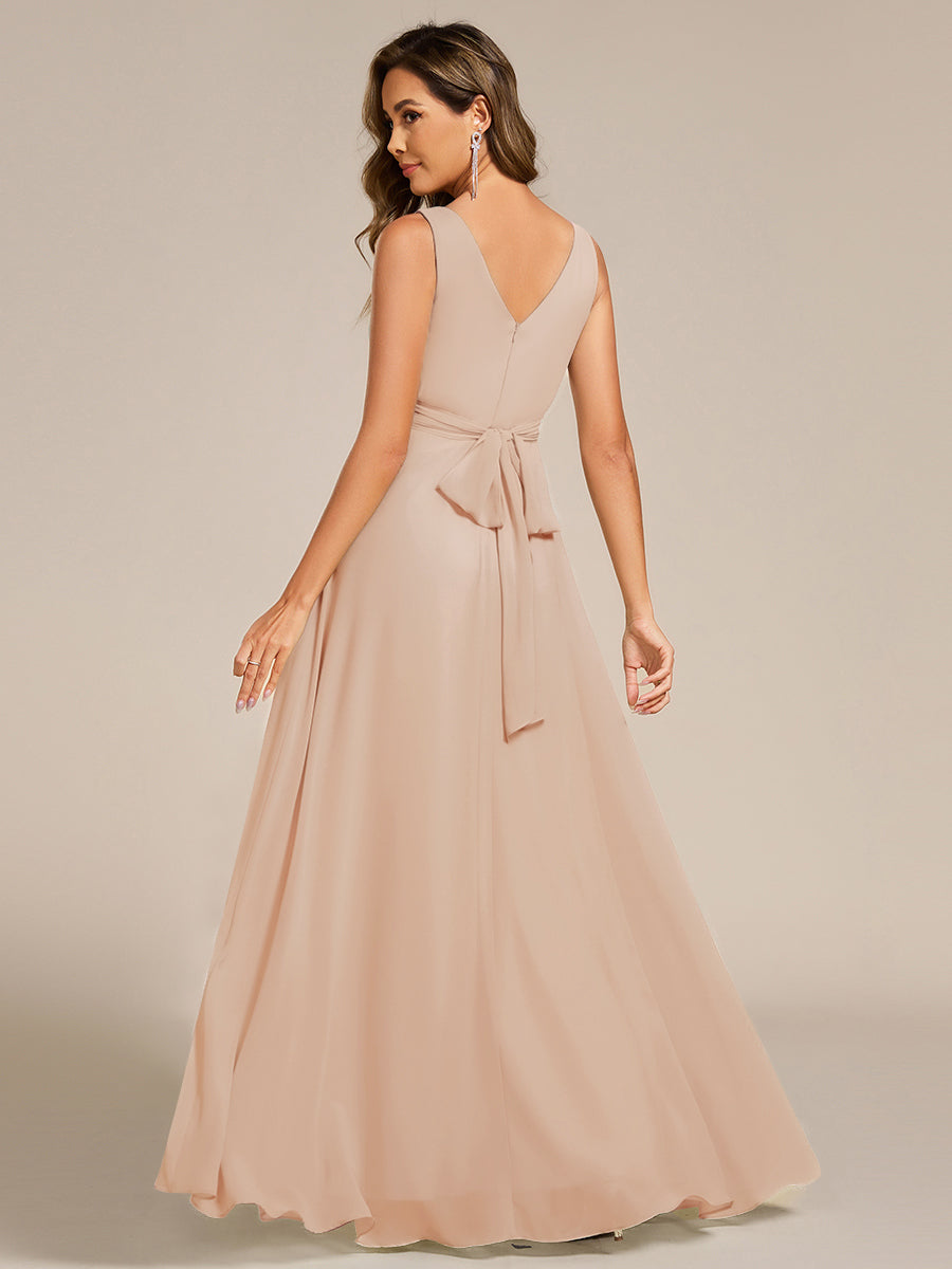Strapless Pleated V-Neck A-Line Maxi Chiffon Bridesmaid Dress #color_Blush