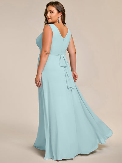 Plus Size Strapless V-Neck A-Line Lace-Up Bridesmaid Dress #color_Sky Blue