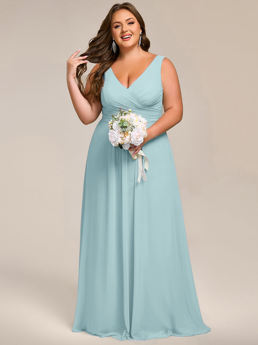 Strapless Pleated V-Neck A-Line Maxi Chiffon Bridesmaid Dress #color_Sky Blue