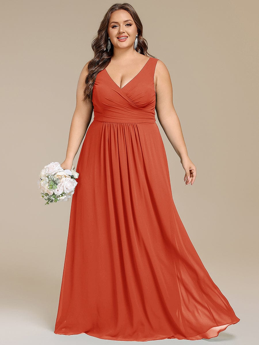 Strapless Pleated V-Neck A-Line Maxi Chiffon Bridesmaid Dress #color_Burnt Orange
