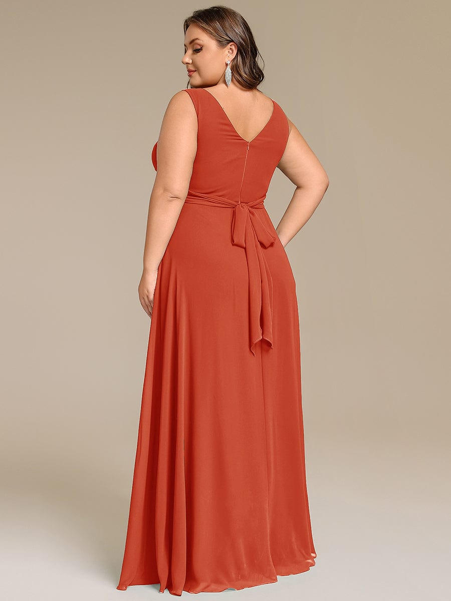 Strapless Pleated V-Neck A-Line Maxi Chiffon Bridesmaid Dress #color_Burnt Orange