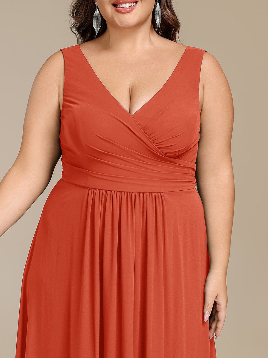 Strapless Pleated V-Neck A-Line Maxi Chiffon Bridesmaid Dress #color_Burnt Orange