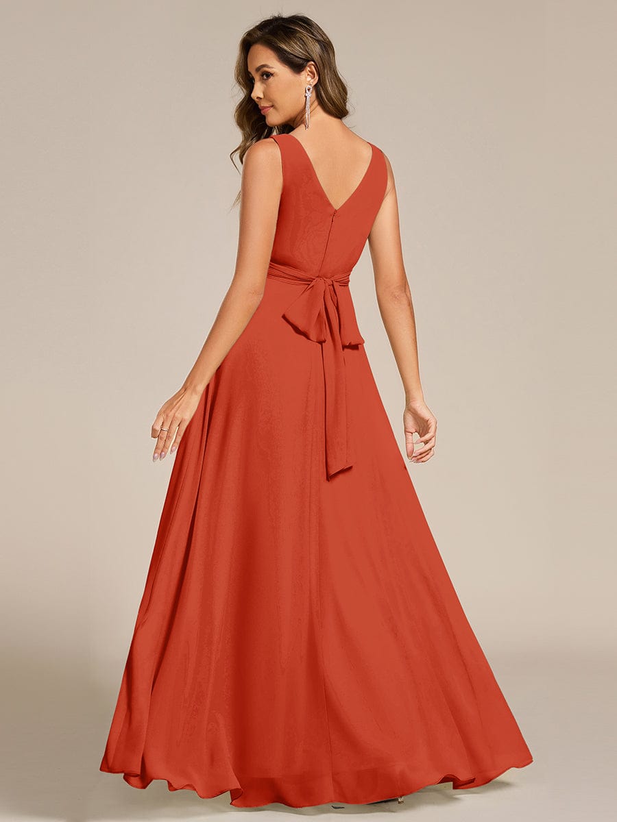 Strapless Pleated V-Neck A-Line Maxi Chiffon Bridesmaid Dress #color_Burnt Orange