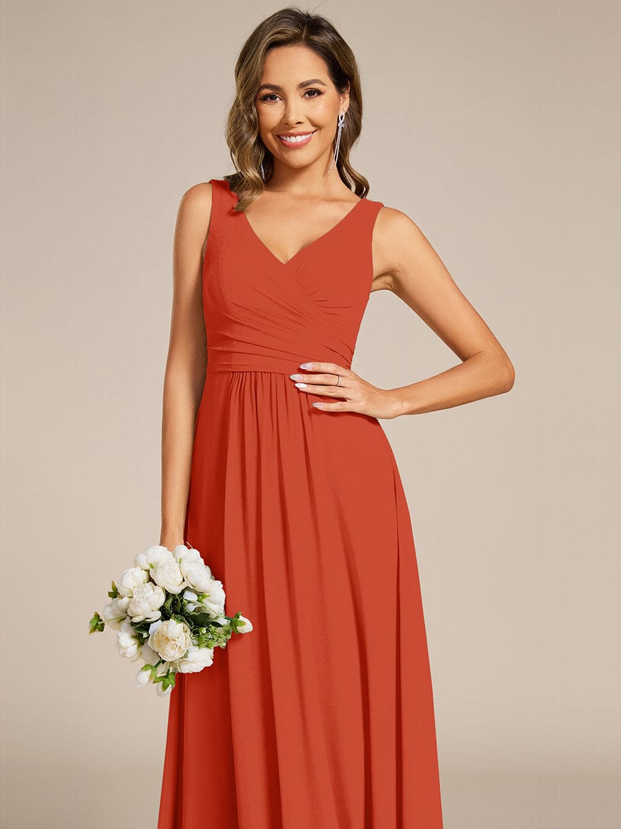 Strapless Pleated V-Neck A-Line Maxi Chiffon Bridesmaid Dress #color_Burnt Orange