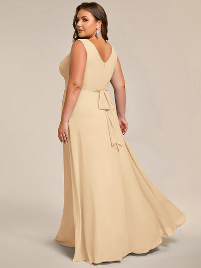 Plus Size Strapless V-Neck A-Line Lace-Up Bridesmaid Dress #color_Champagne