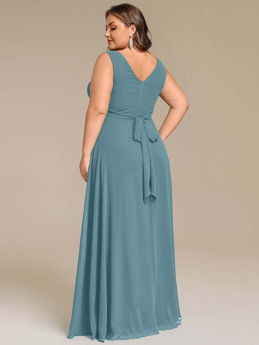 Strapless Pleated V-Neck A-Line Maxi Chiffon Bridesmaid Dress #color_Light Teal