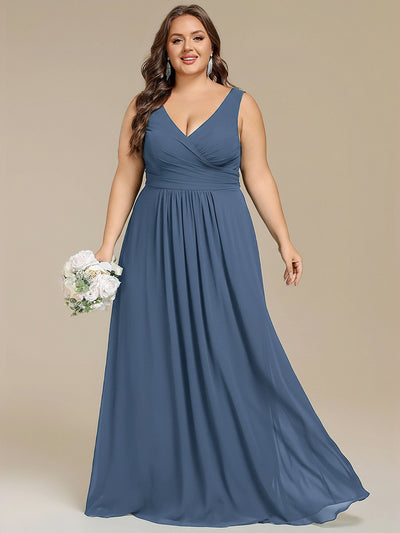 Plus Size Strapless V-Neck A-Line Lace-Up Bridesmaid Dress #color_Dusty Blue