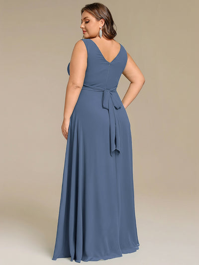 Plus Size Strapless V-Neck A-Line Lace-Up Bridesmaid Dress #color_Dusty Blue