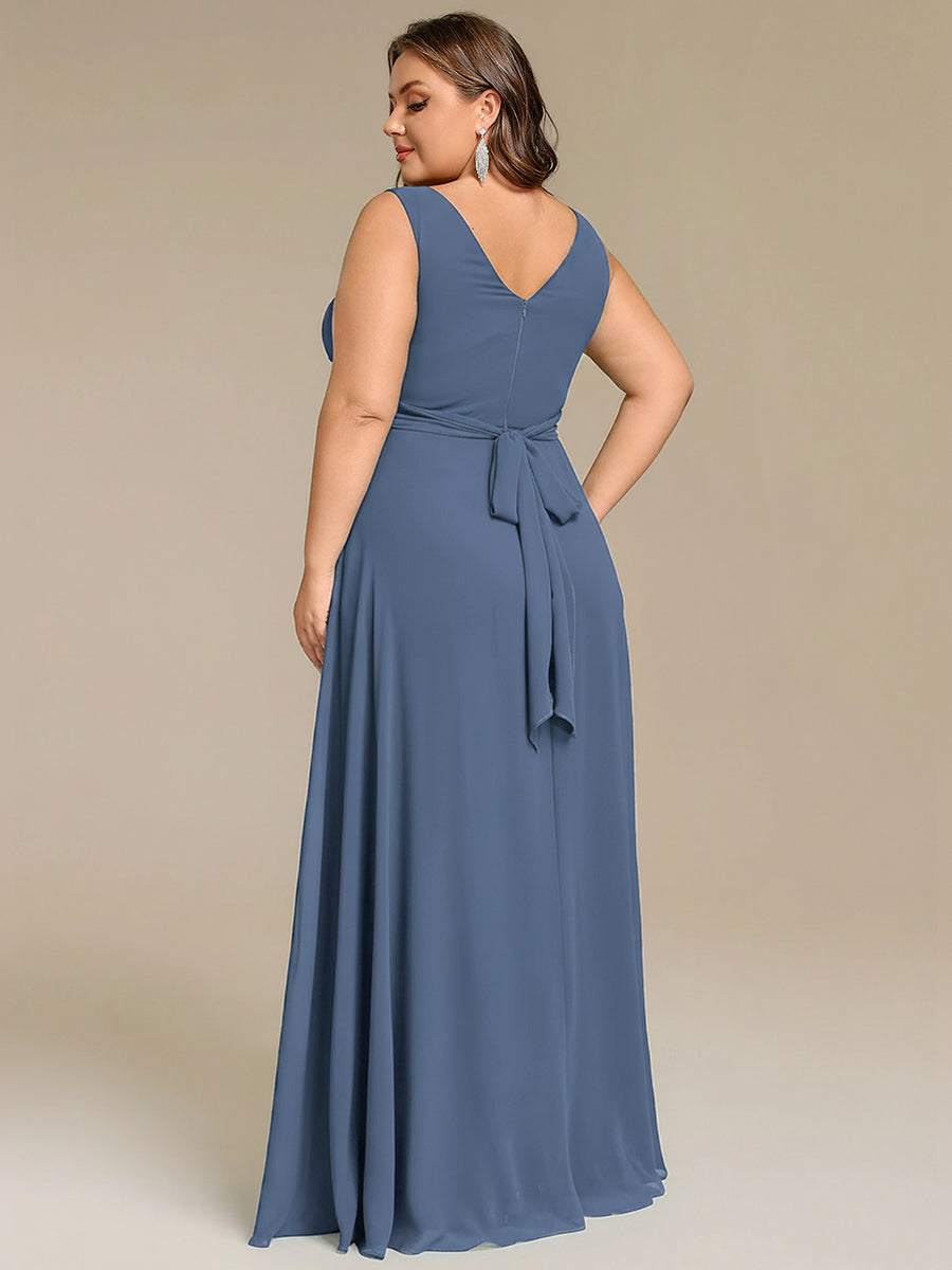 Plus Size Strapless V-Neck A-Line Lace-Up Bridesmaid Dress #color_Dusty Blue