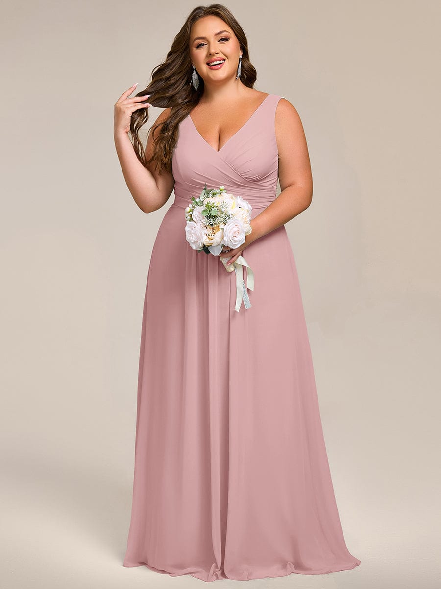 Strapless Pleated V-Neck A-Line Maxi Chiffon Bridesmaid Dress #color_Dusty Rose