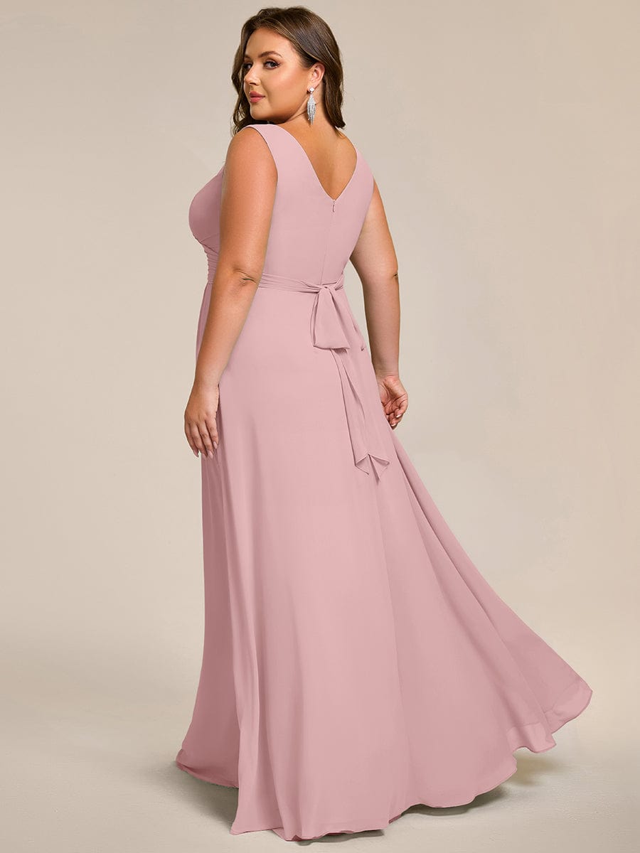 Strapless Pleated V-Neck A-Line Maxi Chiffon Bridesmaid Dress #color_Dusty Rose