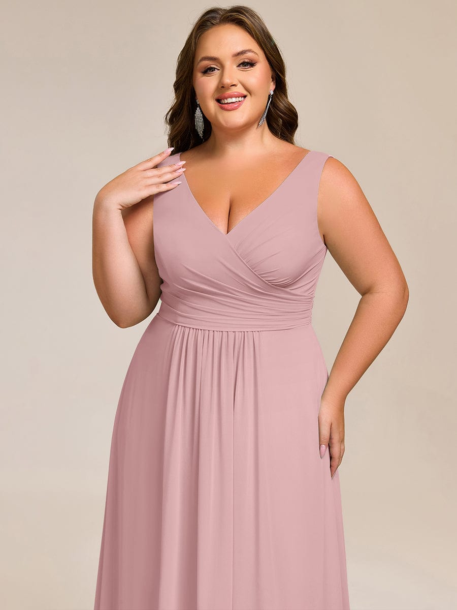 Strapless Pleated V-Neck A-Line Maxi Chiffon Bridesmaid Dress #color_Dusty Rose