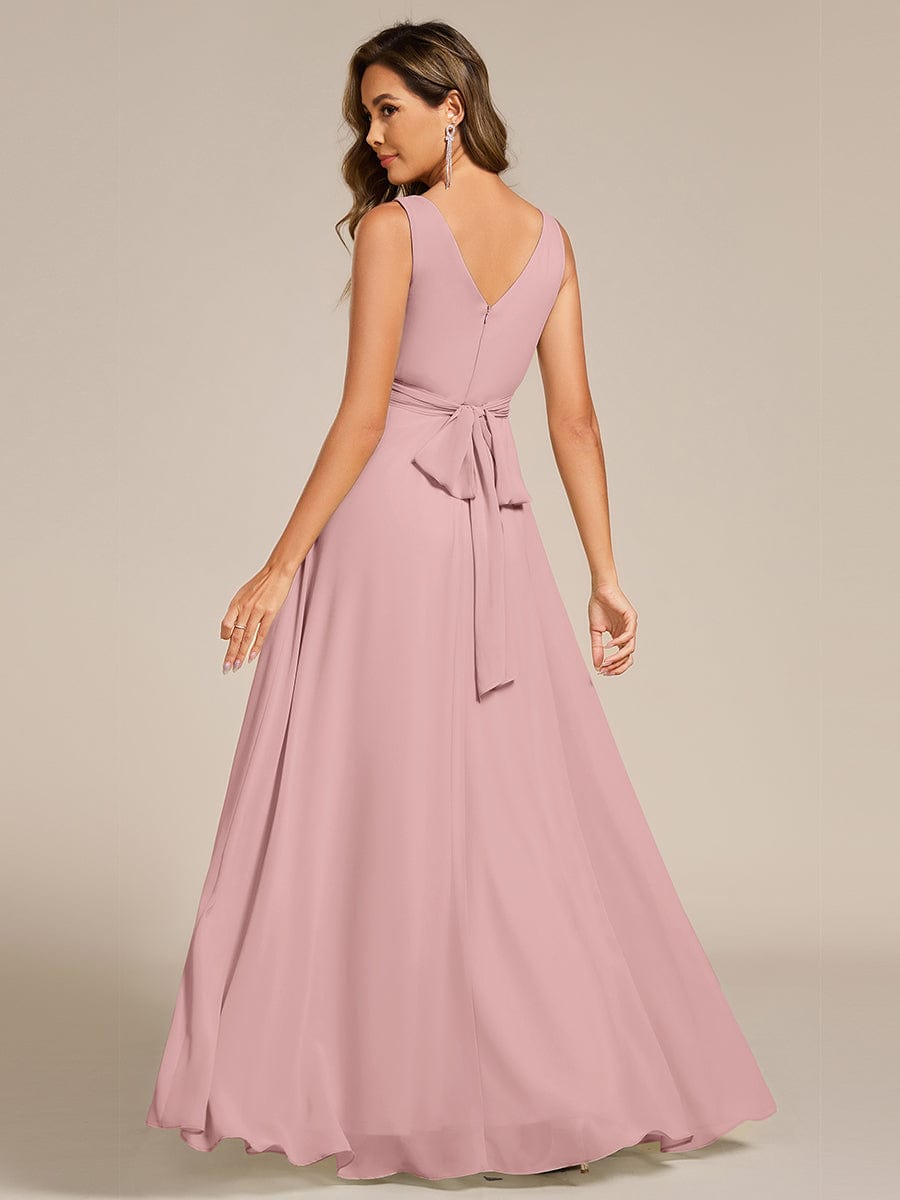 Strapless Pleated V-Neck A-Line Maxi Chiffon Bridesmaid Dress #color_Dusty Rose
