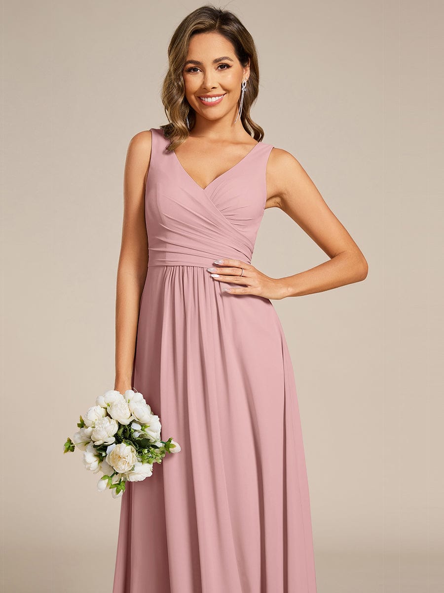 Strapless Pleated V-Neck A-Line Maxi Chiffon Bridesmaid Dress #color_Dusty Rose