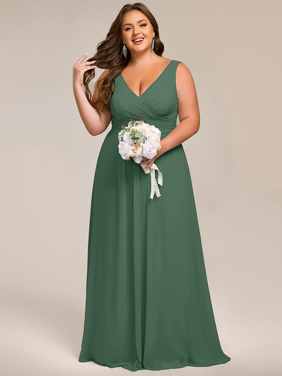 Plus Size Strapless V-Neck A-Line Lace-Up Bridesmaid Dress #color_Eucalyptus