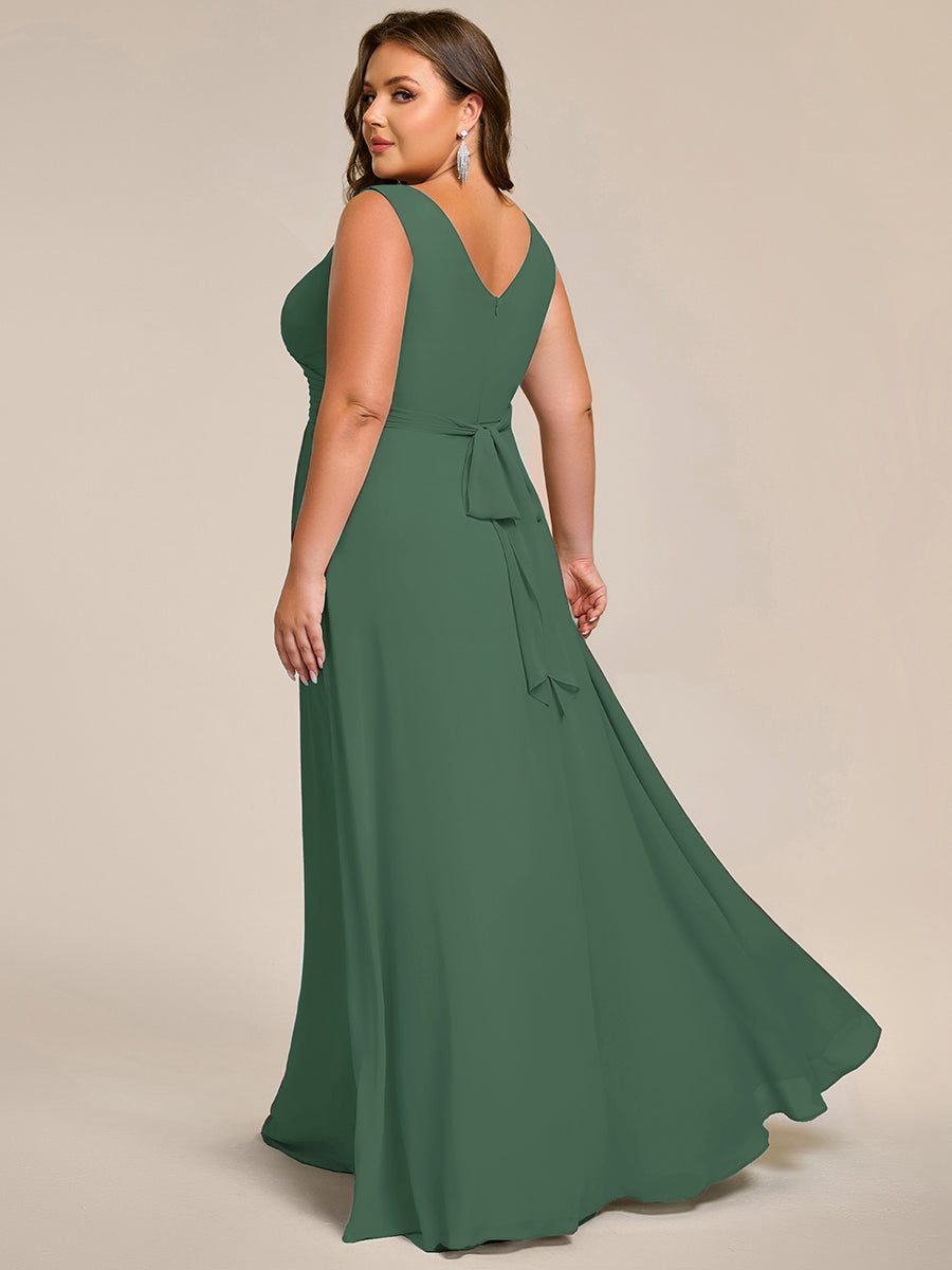 Strapless Pleated V-Neck A-Line Maxi Chiffon Bridesmaid Dress #color_Eucalyptus