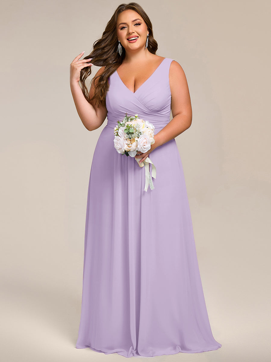Plus Size Strapless V-Neck A-Line Lace-Up Bridesmaid Dress #color_Frosted Lilac