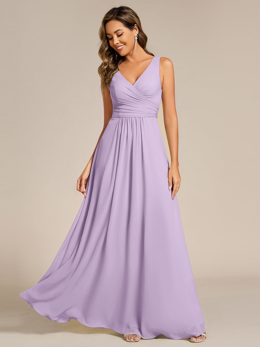 Strapless Pleated V-Neck A-Line Maxi Chiffon Bridesmaid Dress #color_Frosted Lilac