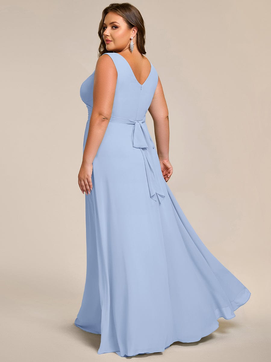Strapless Pleated V-Neck A-Line Maxi Chiffon Bridesmaid Dress #color_Ice Blue