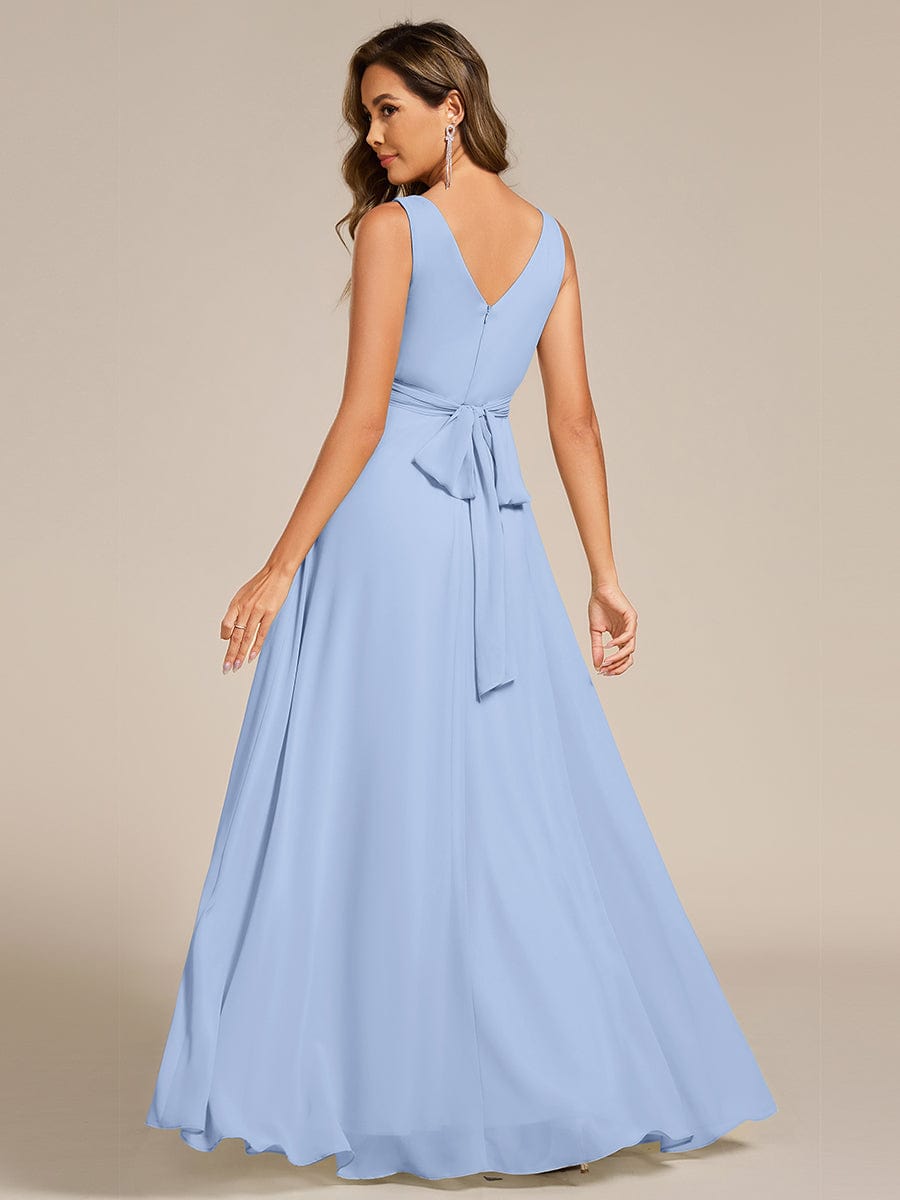 Strapless Pleated V-Neck A-Line Maxi Chiffon Bridesmaid Dress #color_Ice Blue
