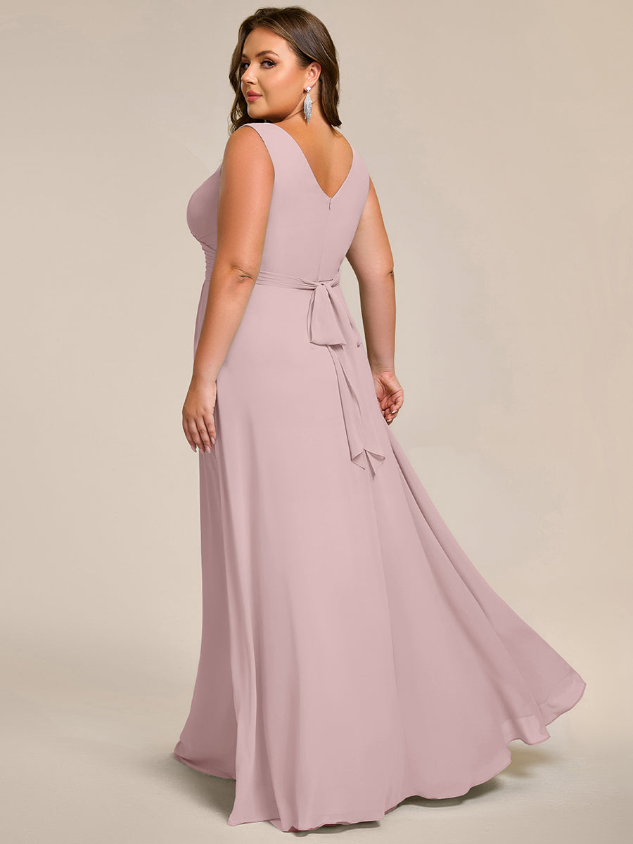 Strapless Pleated V-Neck A-Line Maxi Chiffon Bridesmaid Dress #color_Lilac